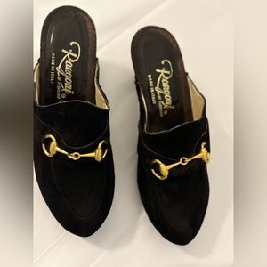 Rangoni of Florence Black Mules with Gold Accents Size 7 Made in Italy